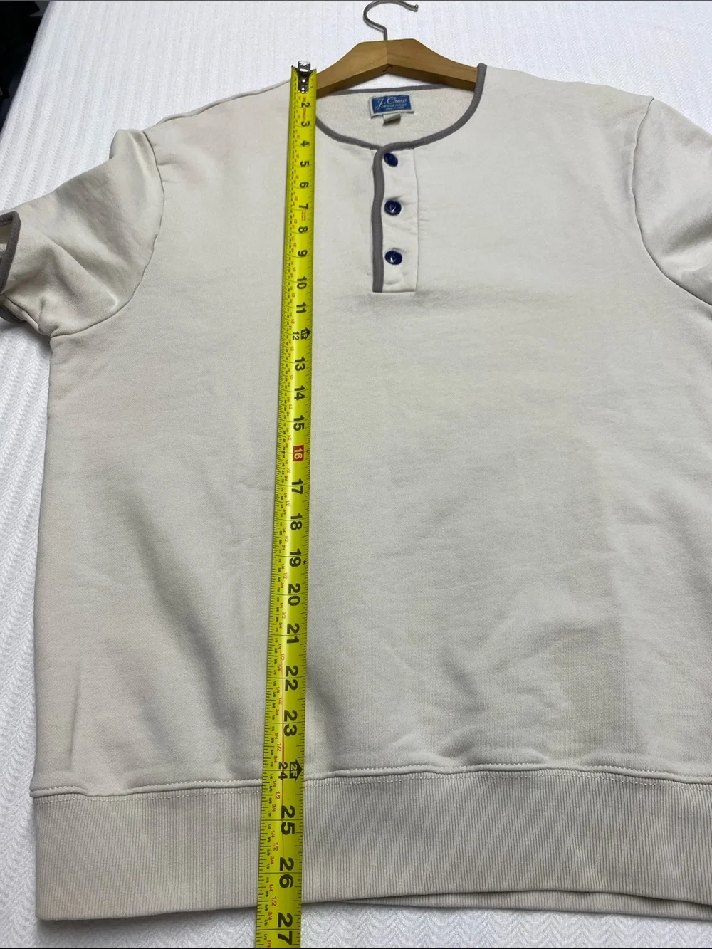 J.Crew Vintage Fleece Henley Sweatshirt Short Sleeve Cream Medium Heritage
